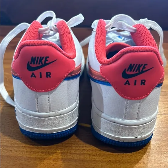 Nike White and Red Sneakers with Low-Top Design and Perforated Toe