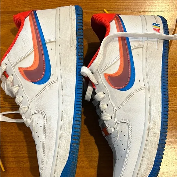 Nike White and Red Sneakers with Low-Top Design and Perforated Toe
