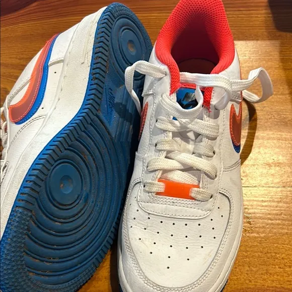 Nike White and Red Sneakers with Low-Top Design and Perforated Toe