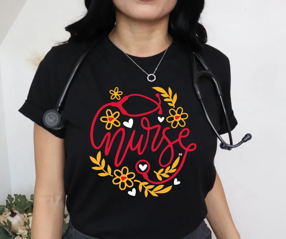 Nurse Stethoscope KC Colors Black Tee