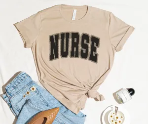 Nurse with Leopard Outline Tan Tee