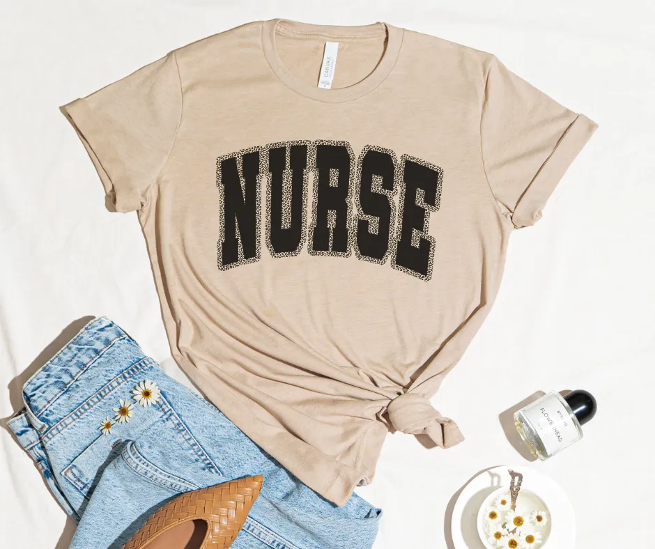 Nurse with Leopard Outline Tan Tee