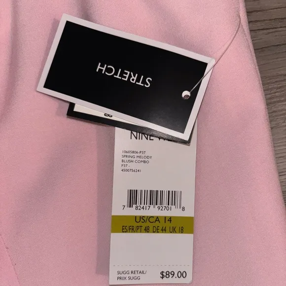 NWT Nine West Size 14 Colorblock Sleeveless Dress - Pink, Black, and White