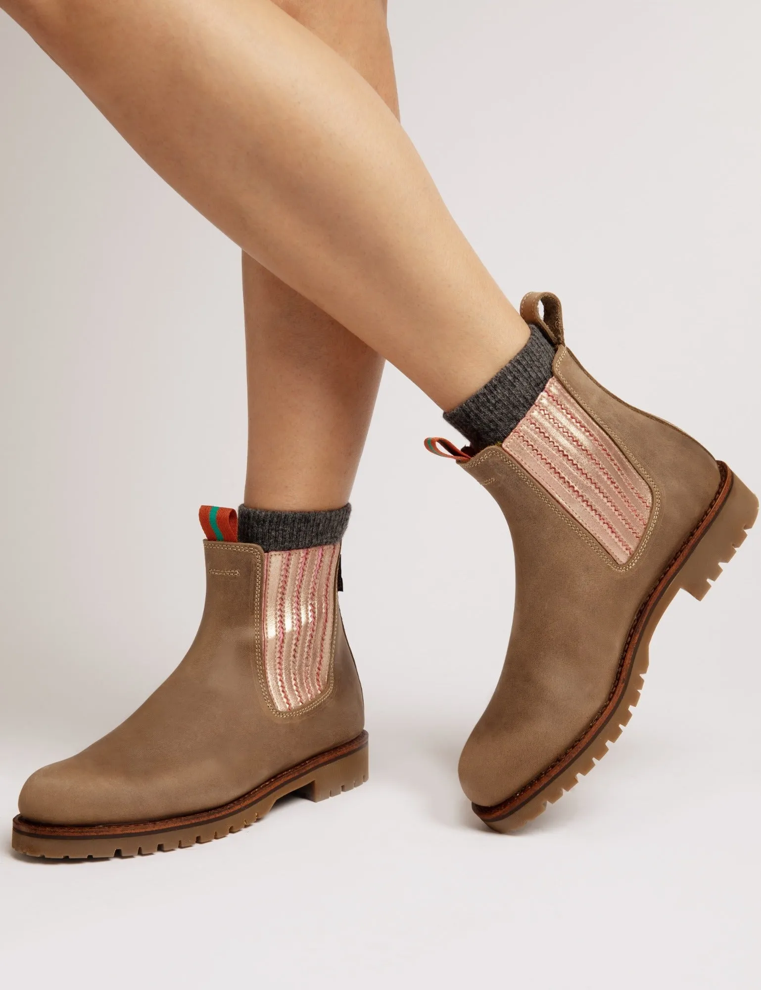 Oscar Leather Boot - Khaki/Tea Rose