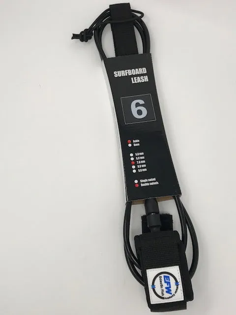 Padded Ankle Leash for Surfboard, Paddleboard, SUP, 6ft Black
