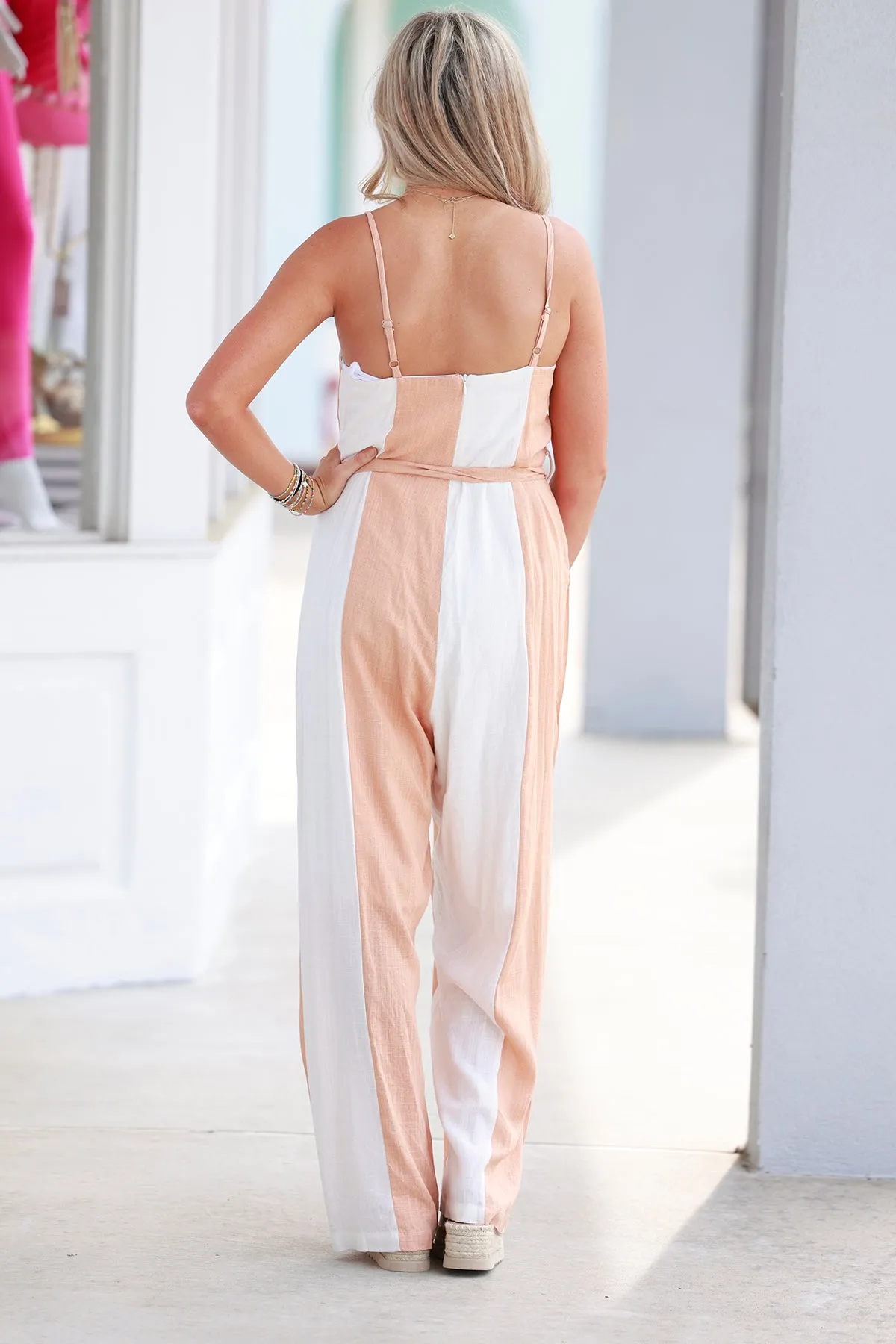 Peach/White Colorblock Jumpsuit