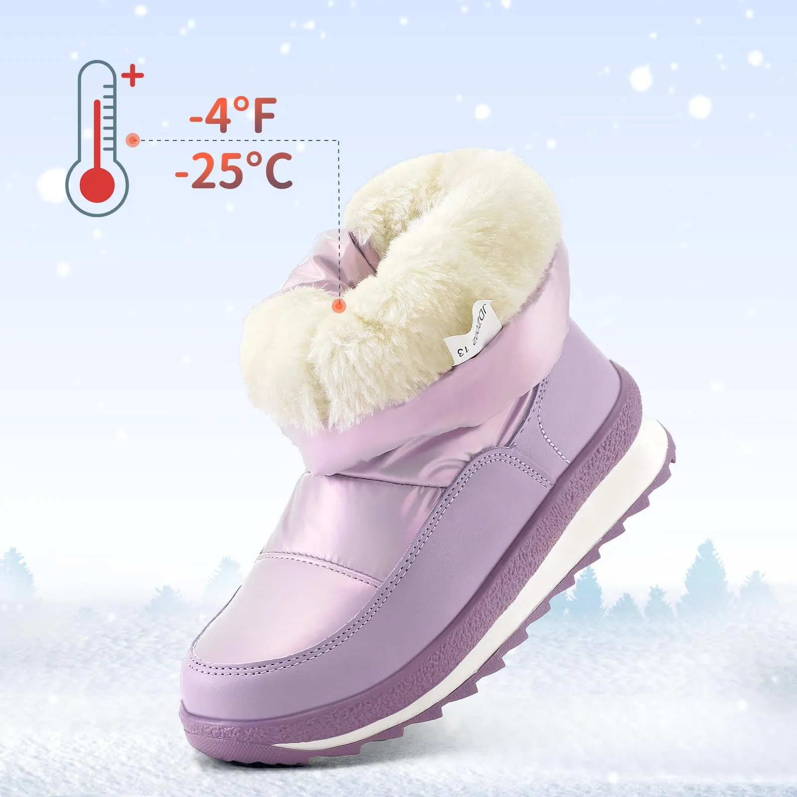 Pink/Purple/White Glossy Winter Waterproof Snow Boots