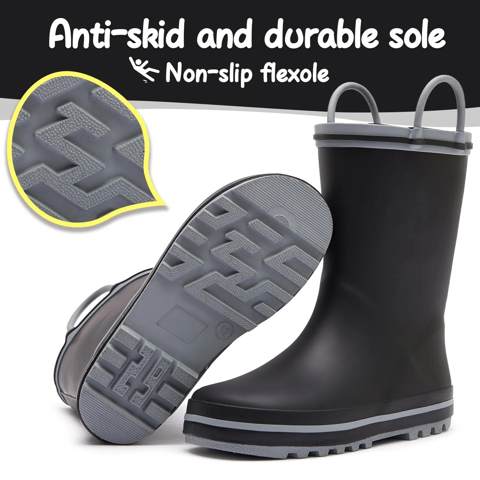 Plain Black Matte Waterproof Rubber Rain Boots