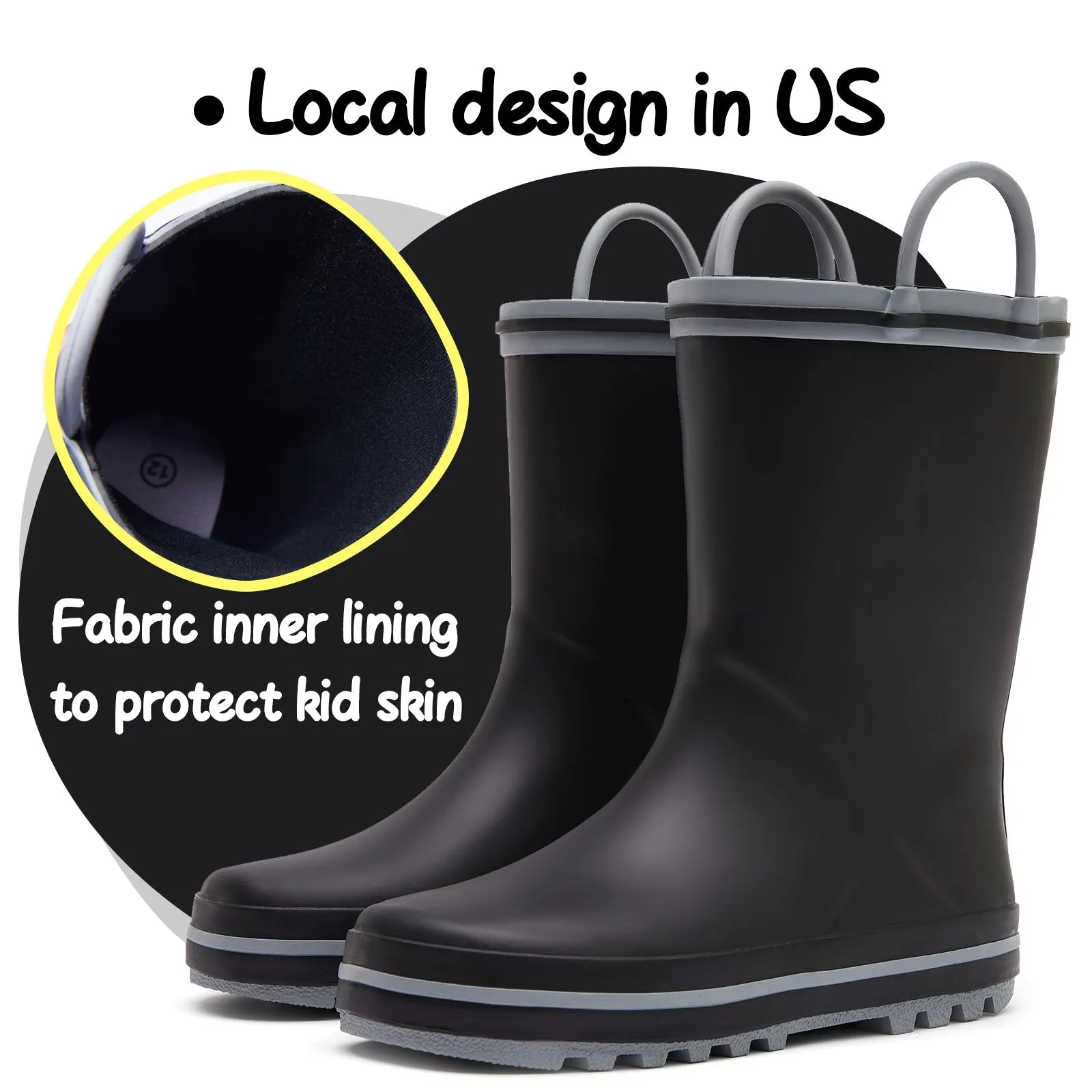 Plain Black Matte Waterproof Rubber Rain Boots