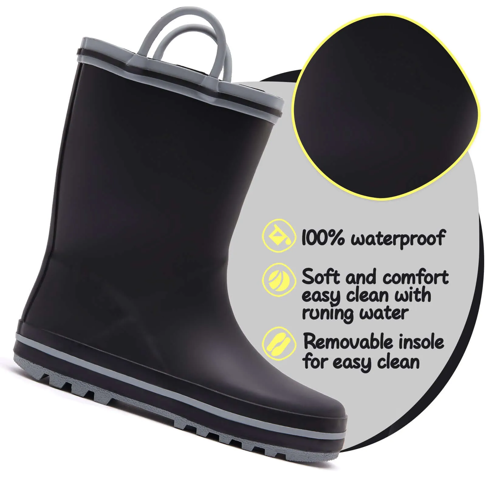 Plain Black Matte Waterproof Rubber Rain Boots
