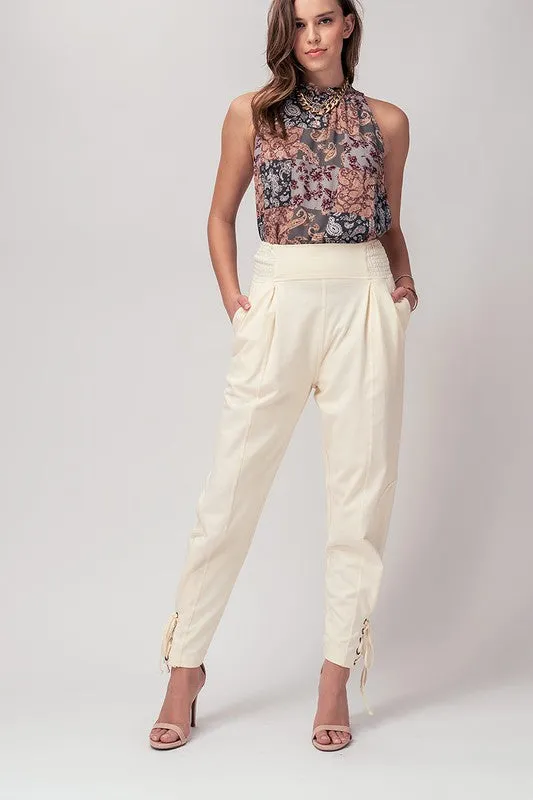 Pleated Lace Up Ankle Pants