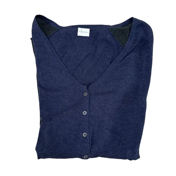 Poetry Women’s 8/10 Gray &amp; Blue Colorblock Cotton Full Button Cardigan
