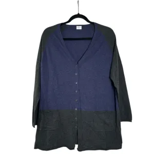 Poetry Women’s 8/10 Gray &amp; Blue Colorblock Cotton Full Button Cardigan
