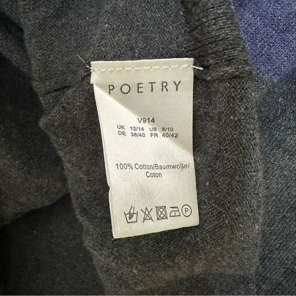 Poetry Women’s 8/10 Gray &amp; Blue Colorblock Cotton Full Button Cardigan