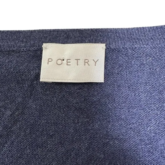 Poetry Women’s 8/10 Gray &amp; Blue Colorblock Cotton Full Button Cardigan