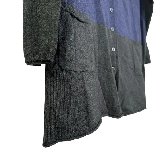 Poetry Women’s 8/10 Gray &amp; Blue Colorblock Cotton Full Button Cardigan