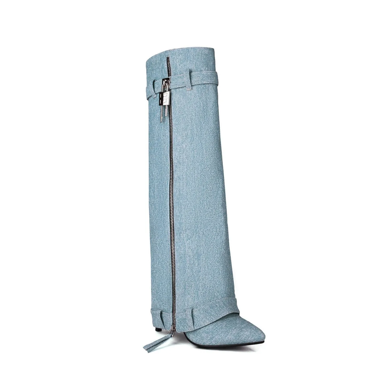 Pointed Denim Shark Boots Hip Hop Dance Boots