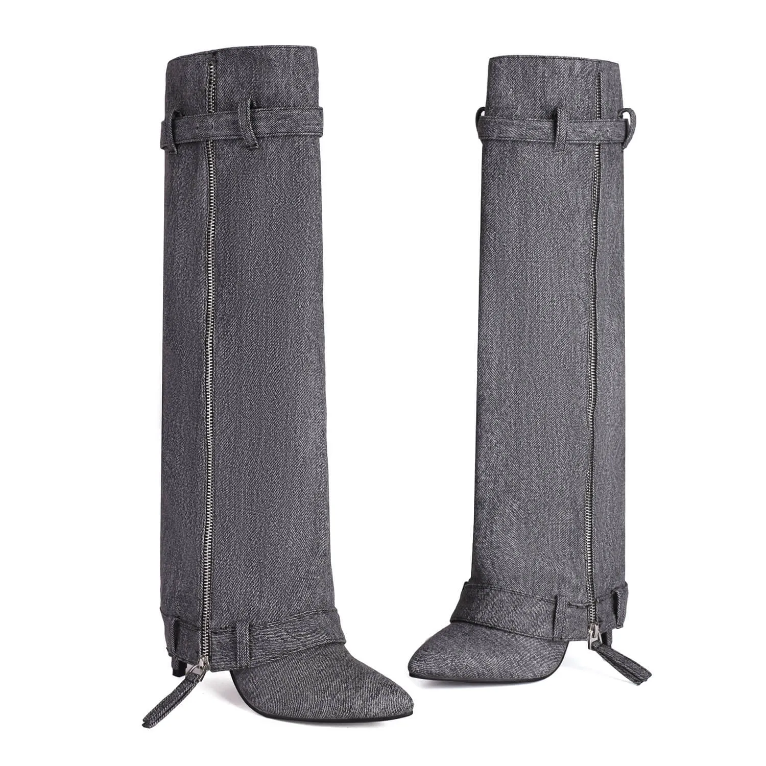 Pointed Denim Shark Boots Hip Hop Dance Boots