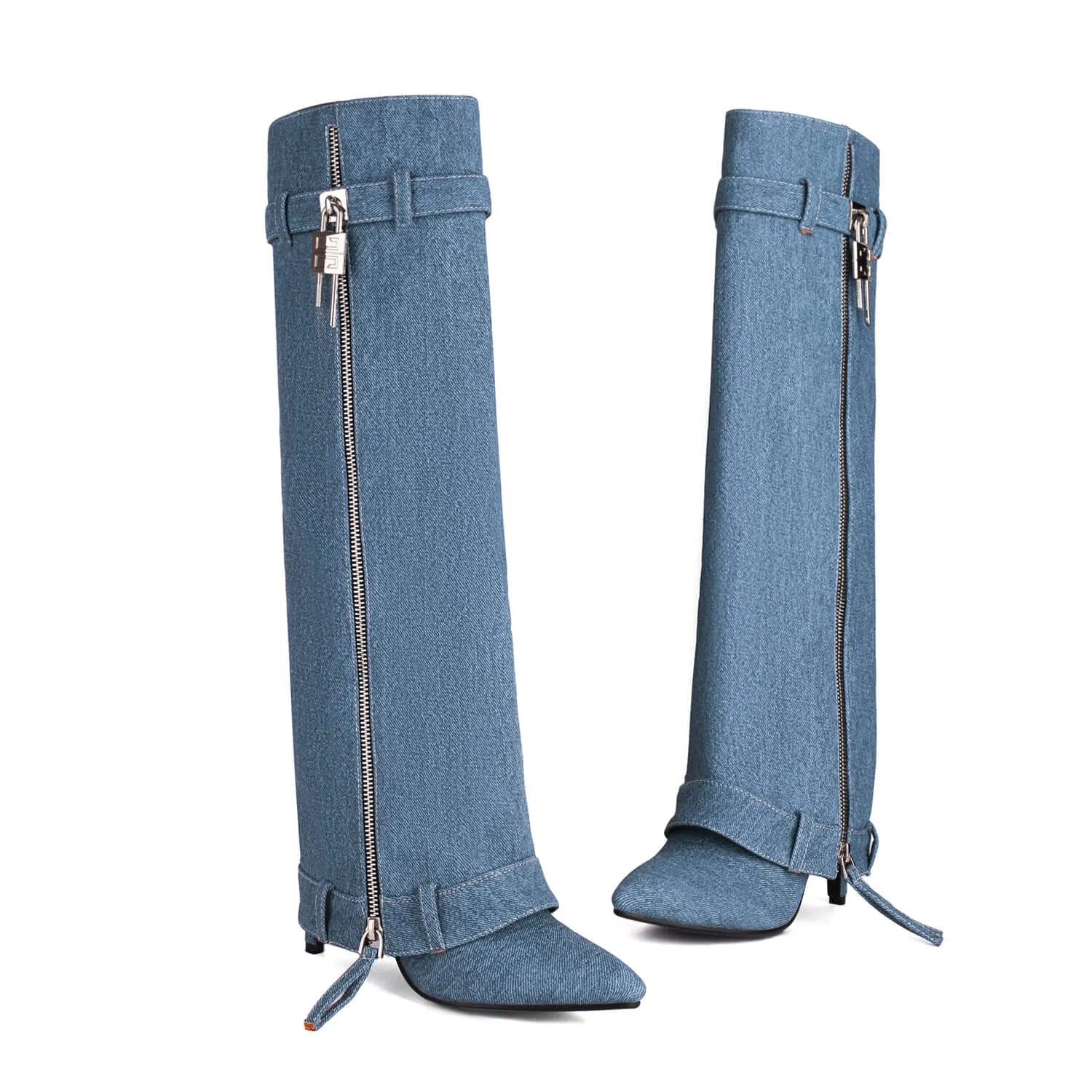 Pointed Denim Shark Boots Hip Hop Dance Boots