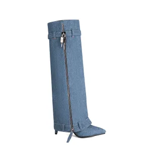 Pointed Denim Shark Boots Hip Hop Dance Boots