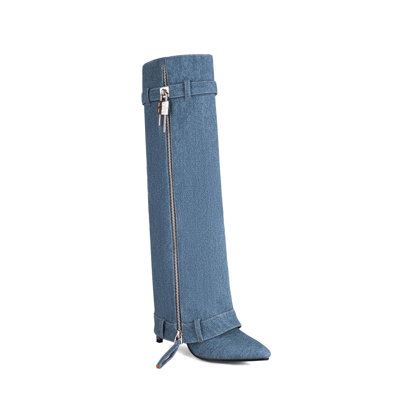 Pointed Denim Shark Boots Hip Hop Dance Boots