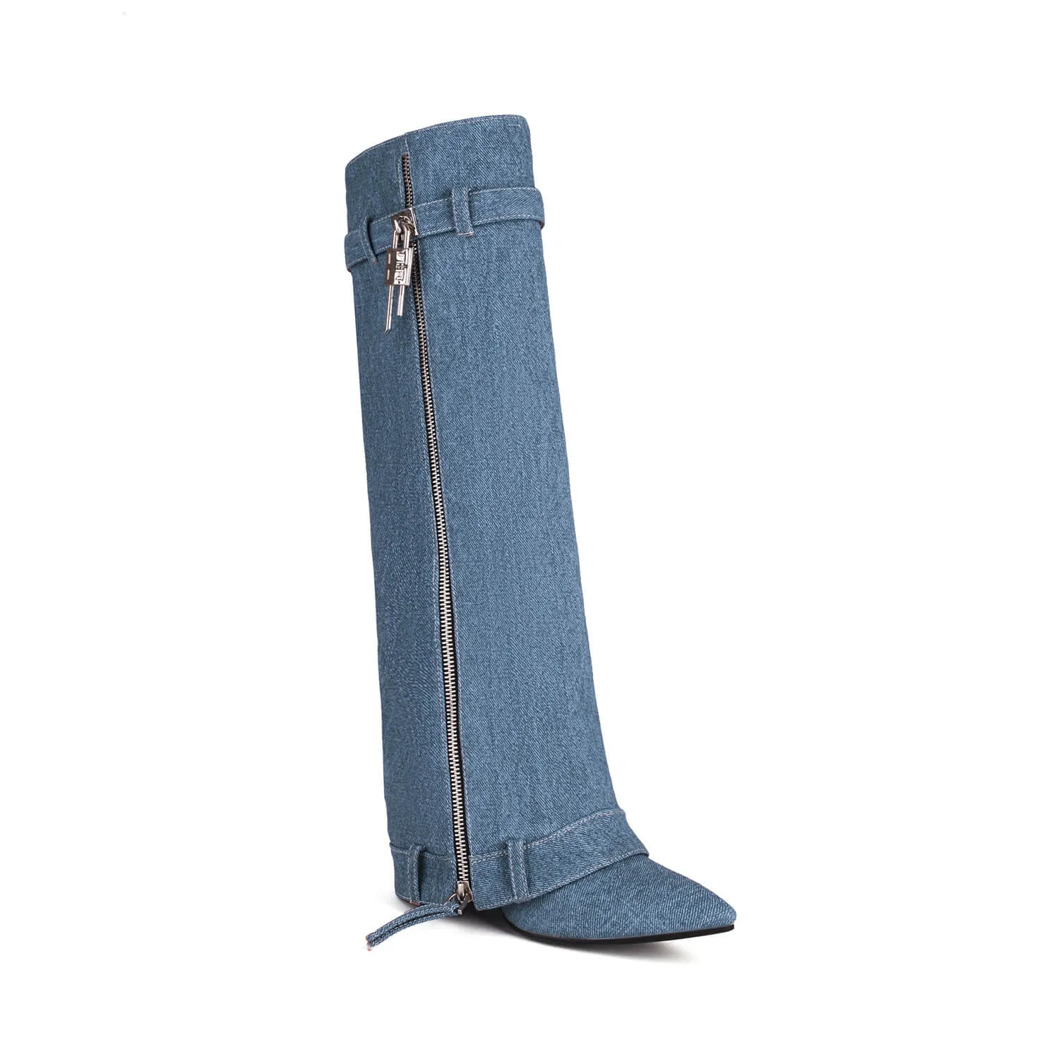 Pointed Denim Shark Boots Hip Hop Dance Boots