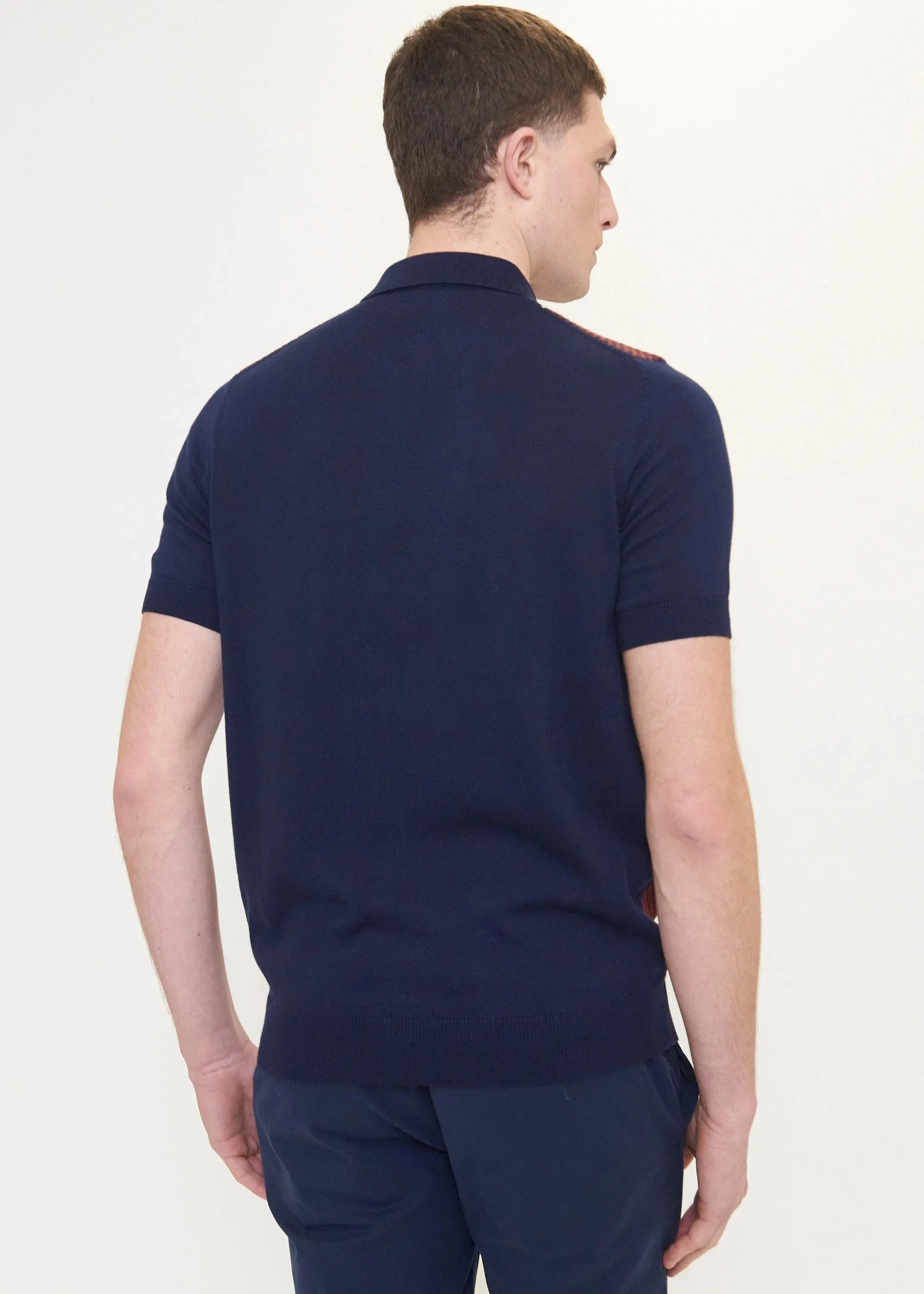 Polo Jacquard De Manga Corta Con Cremallera Y Punto - Marine