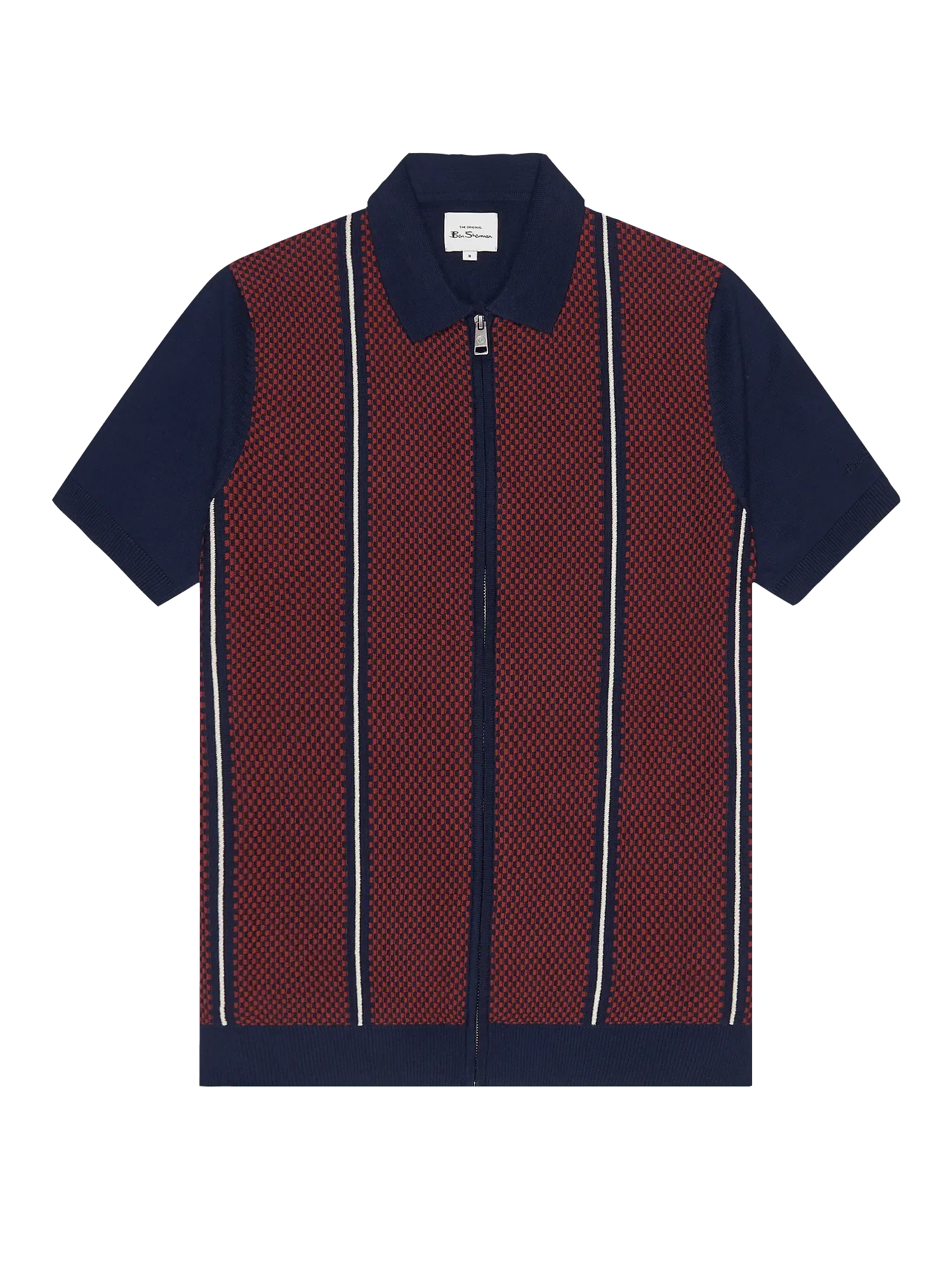 Polo Jacquard De Manga Corta Con Cremallera Y Punto - Marine