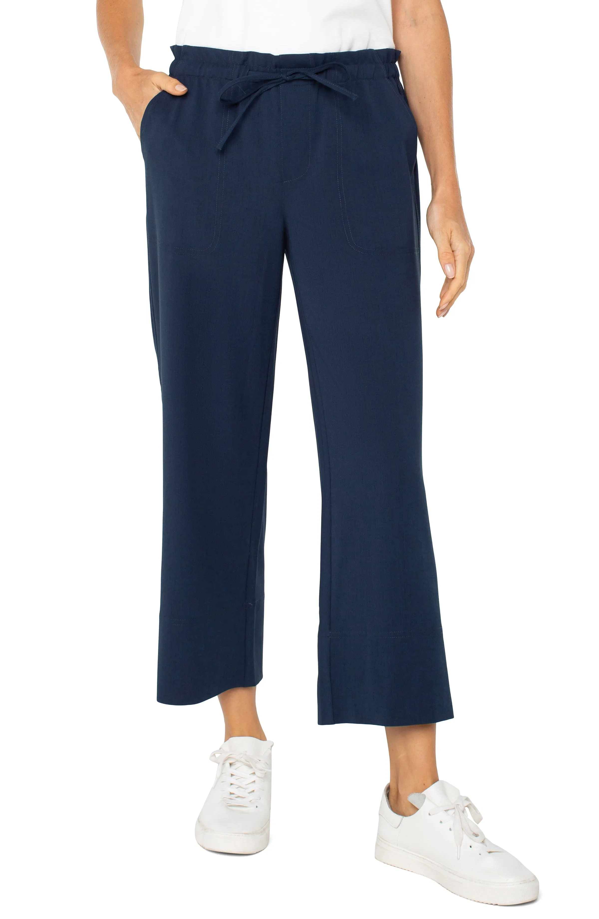 Pull on Tie Waist Wide Leg Ankle