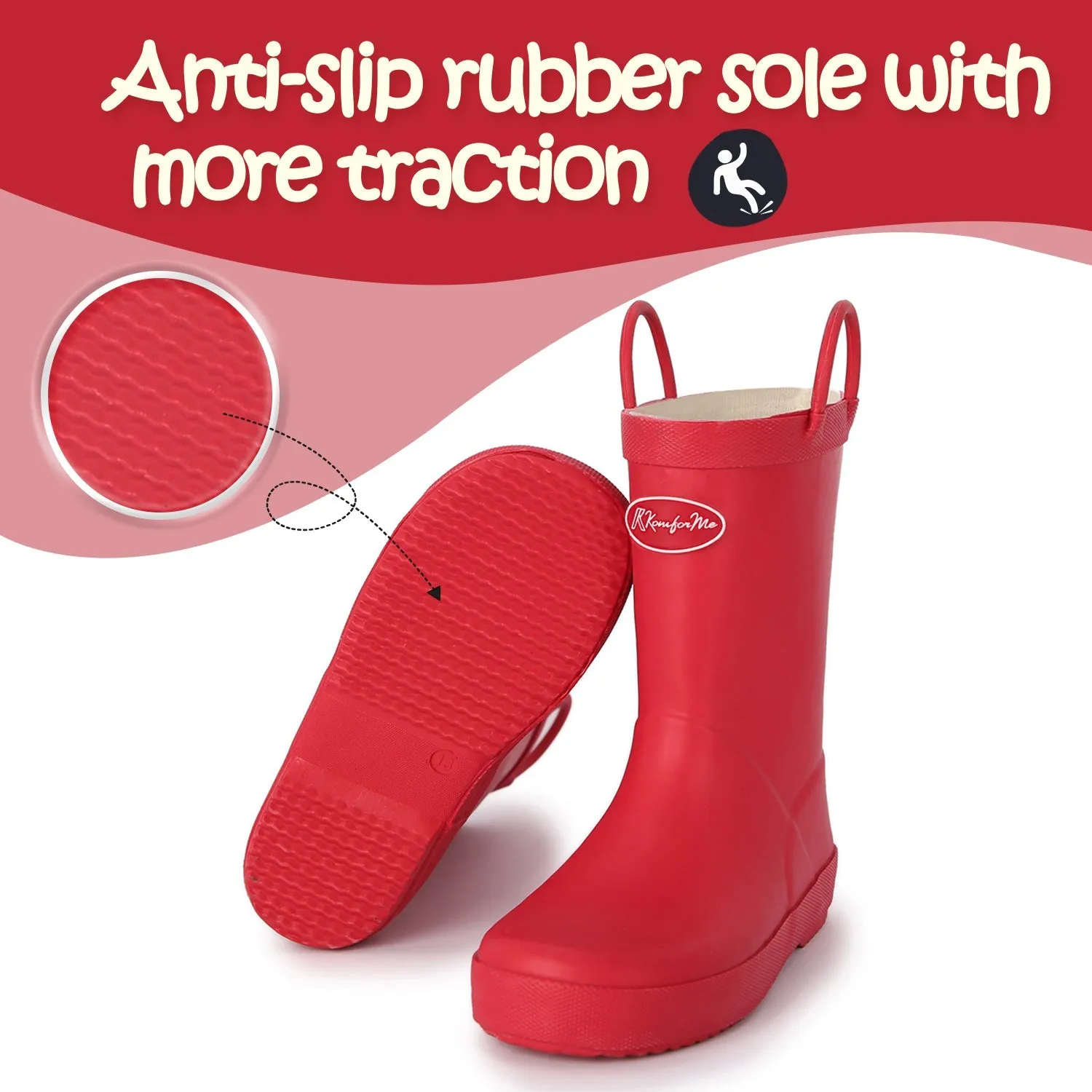 Pure Red Waterproof Rubber Rain Boots