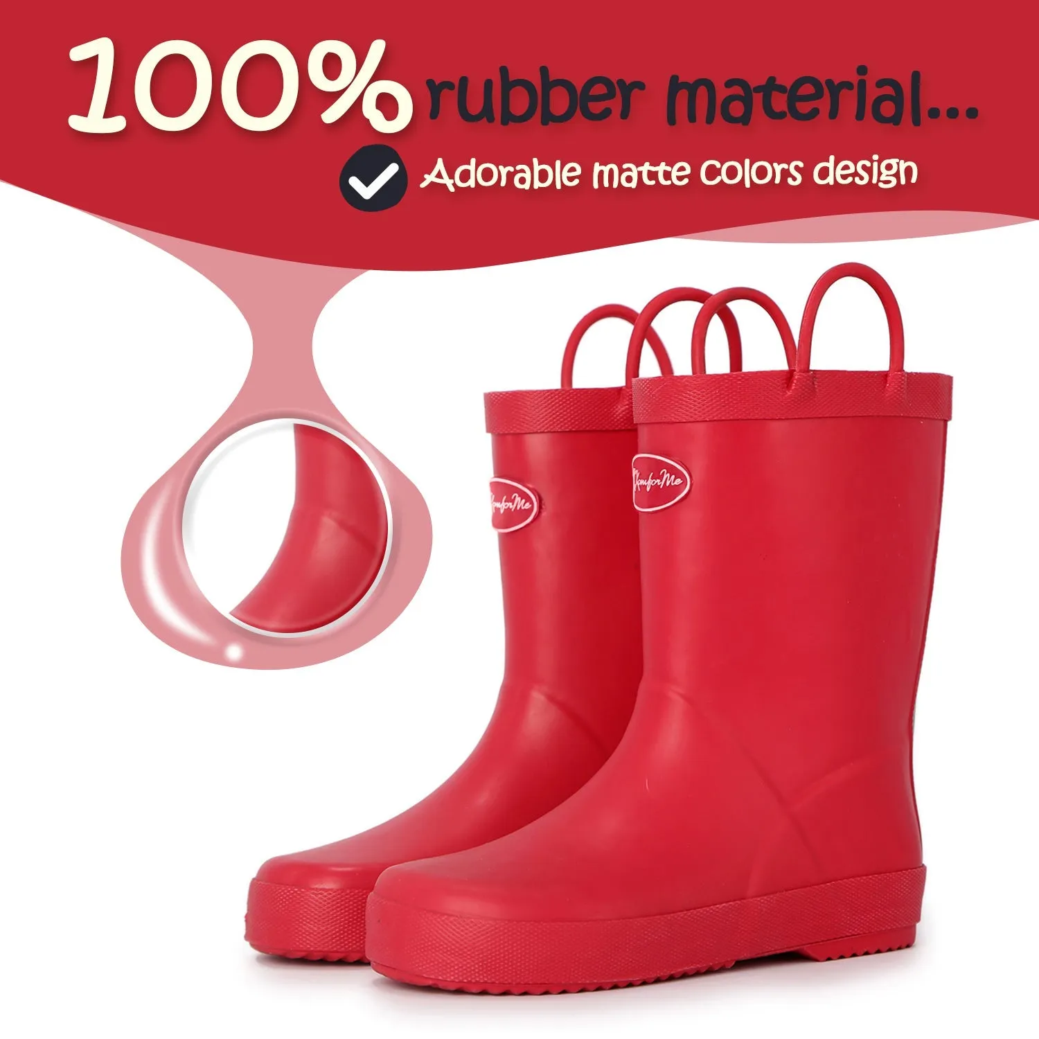Pure Red Waterproof Rubber Rain Boots