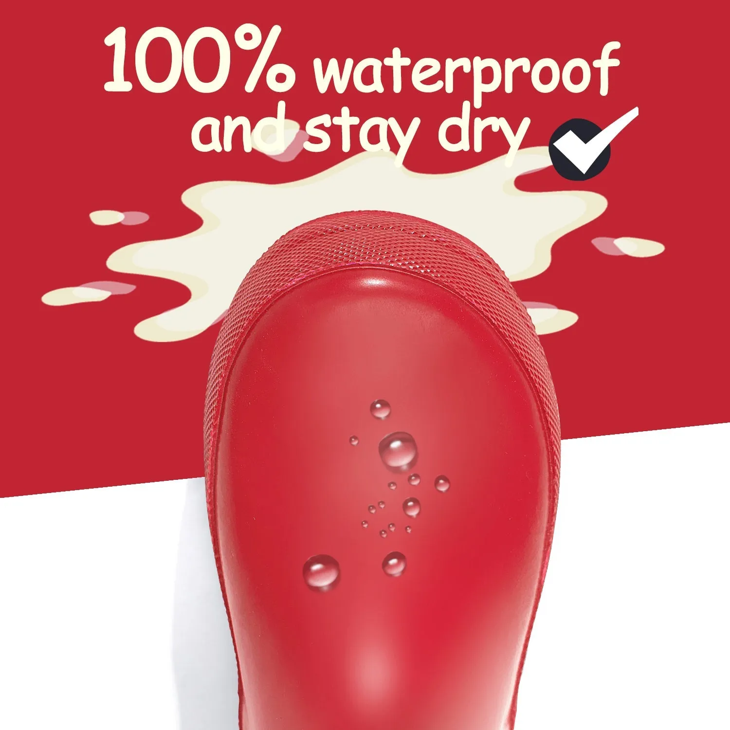 Pure Red Waterproof Rubber Rain Boots