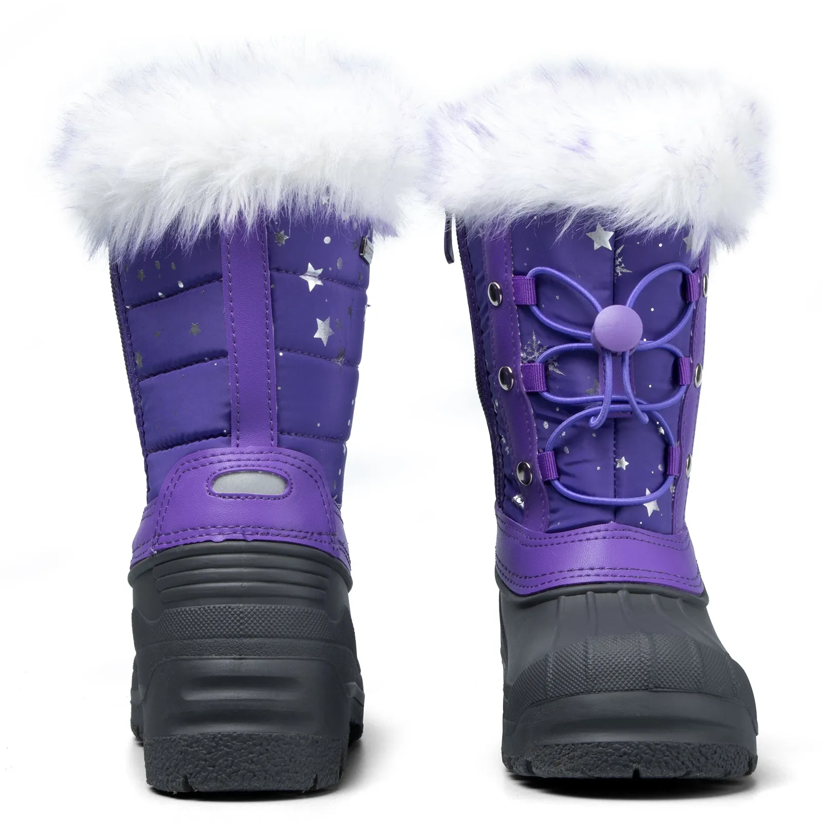 Purple Fur Collar Glitter Stars Waterproof Snow Boots