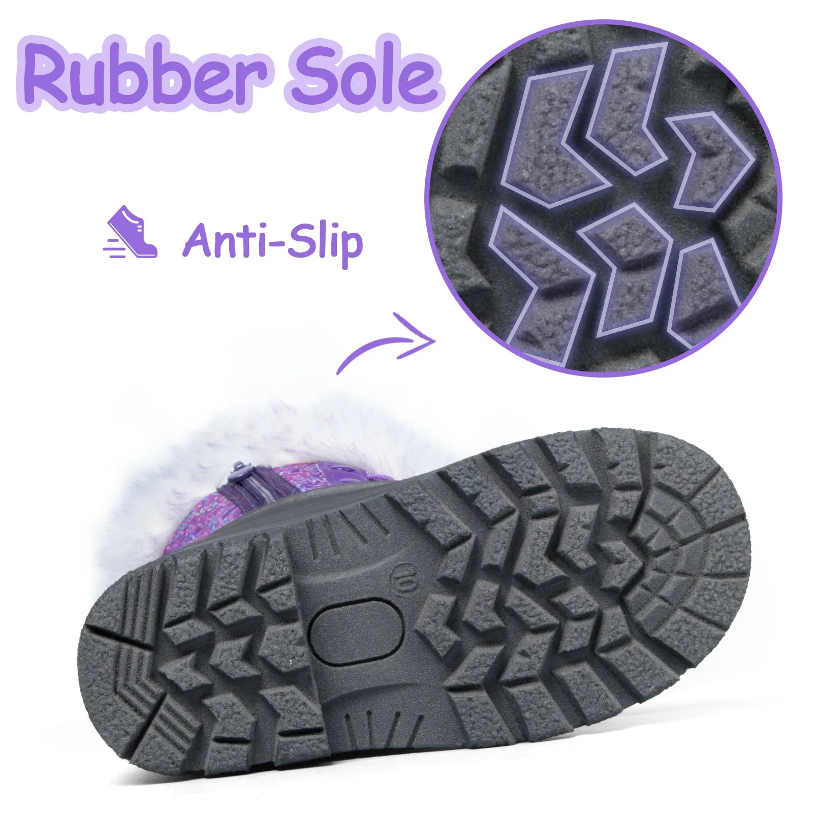 Purple Fur Collar Glitter Stars Waterproof Snow Boots