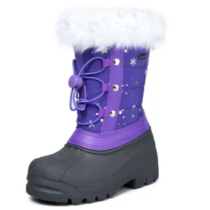 Purple Fur Collar Glitter Stars Waterproof Snow Boots