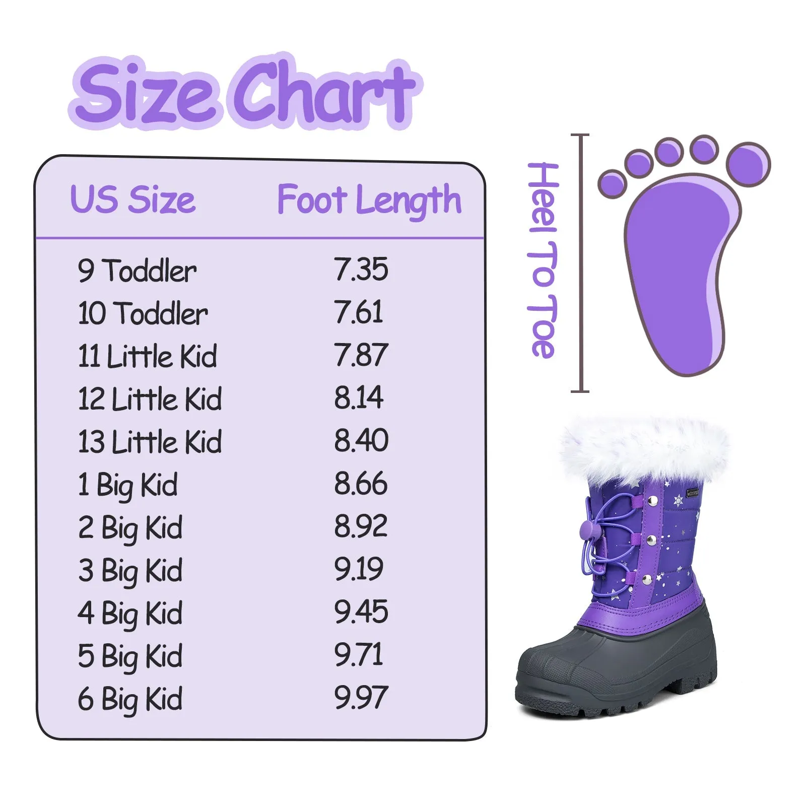 Purple Fur Collar Glitter Stars Waterproof Snow Boots