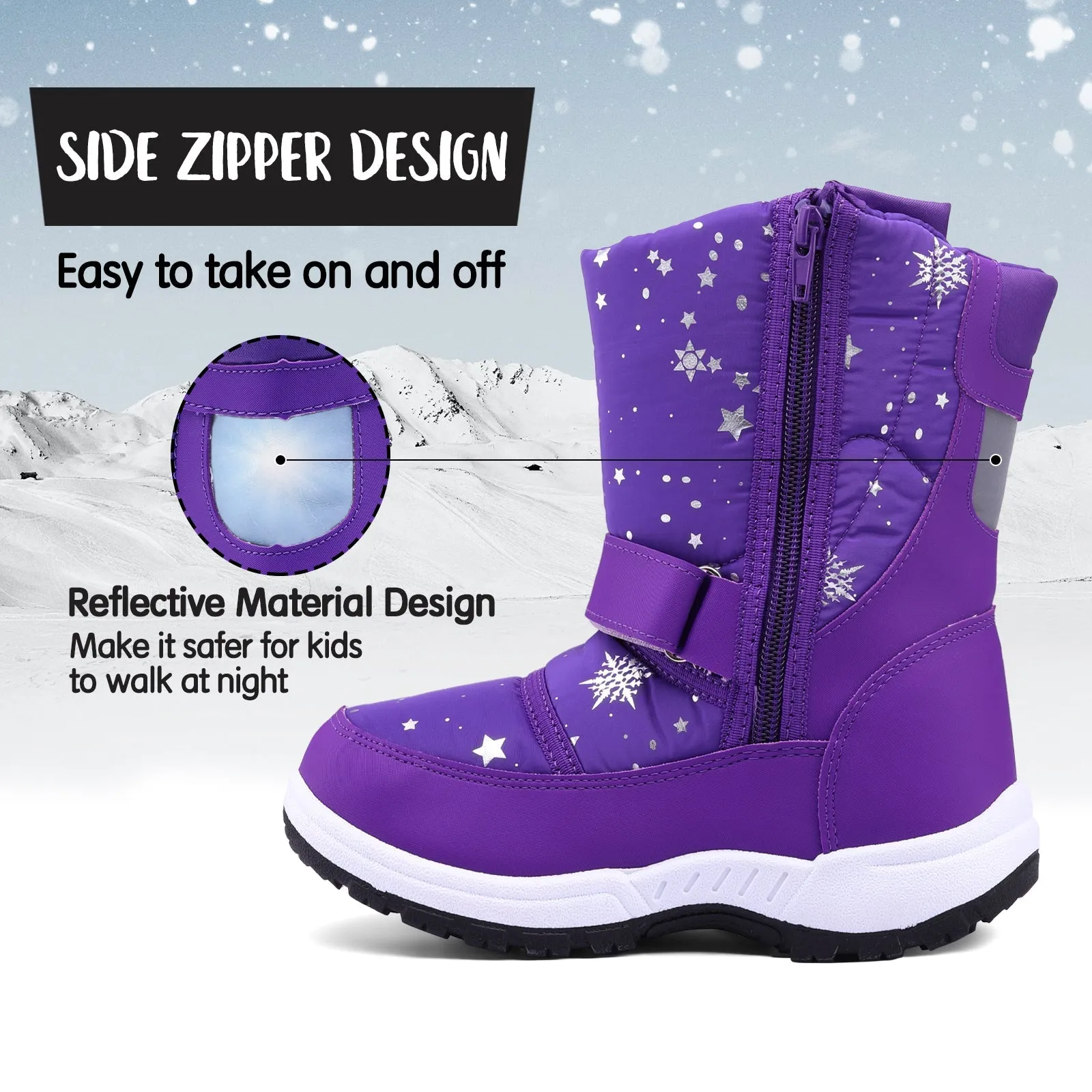 Purple Star Snowflake Warm Waterproof Snow Boots