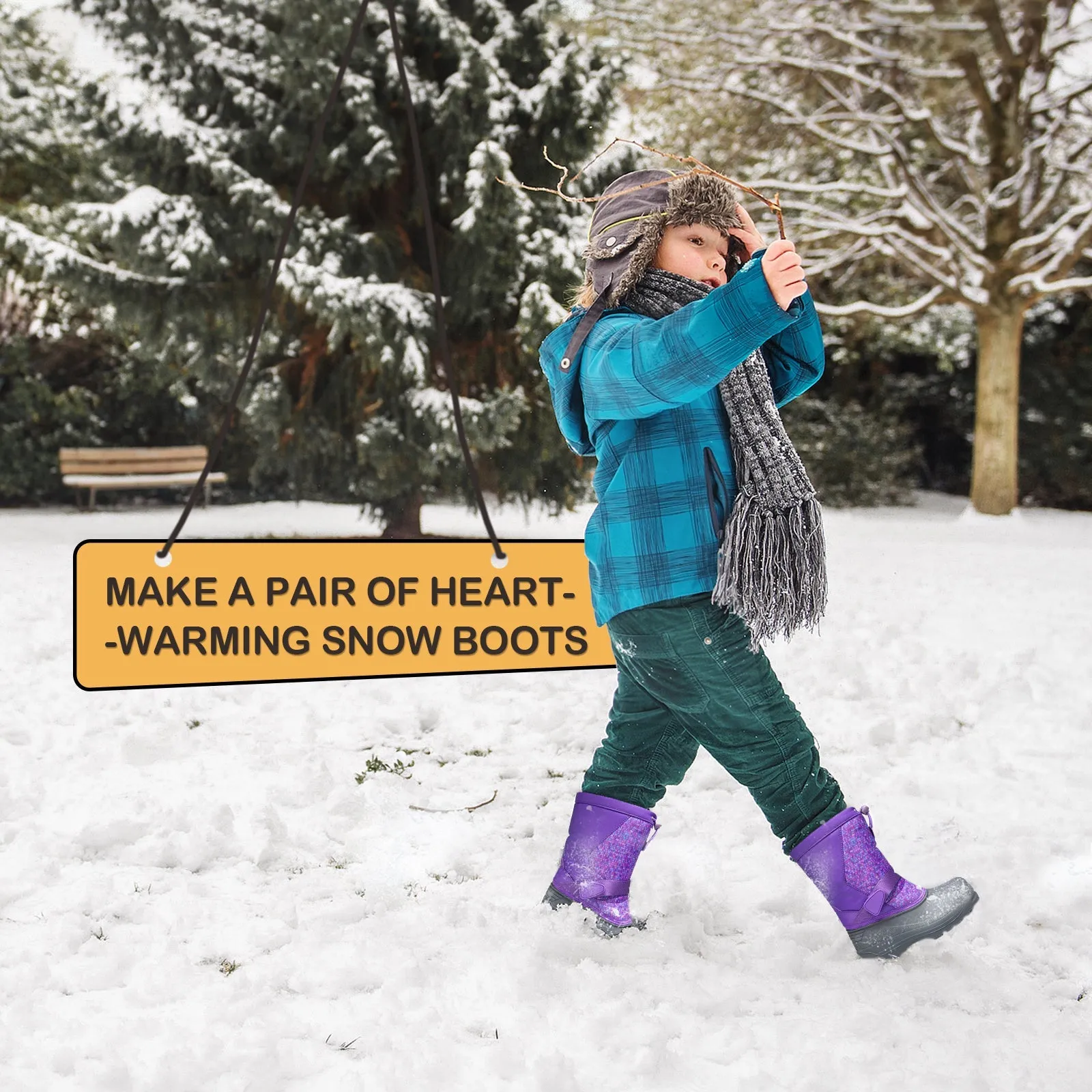 Purple Warm Waterproof Non-slip Snow Boots