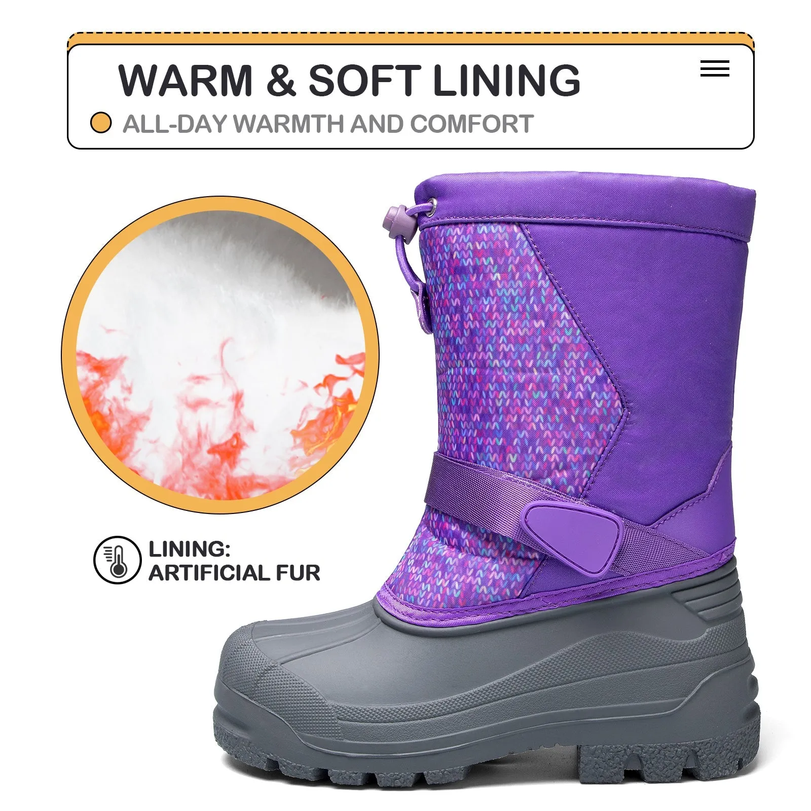 Purple Warm Waterproof Non-slip Snow Boots