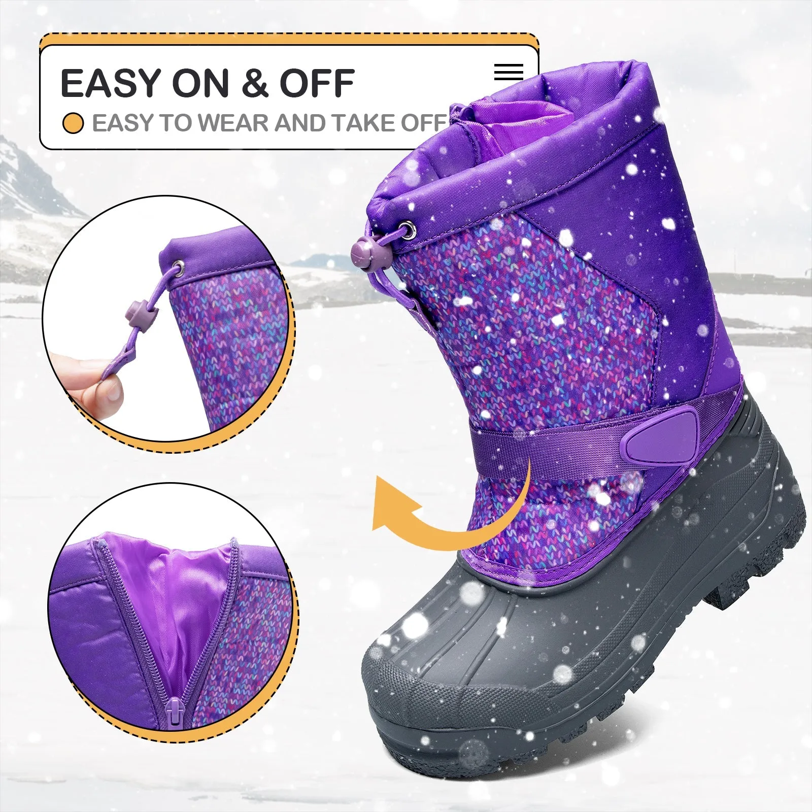 Purple Warm Waterproof Non-slip Snow Boots