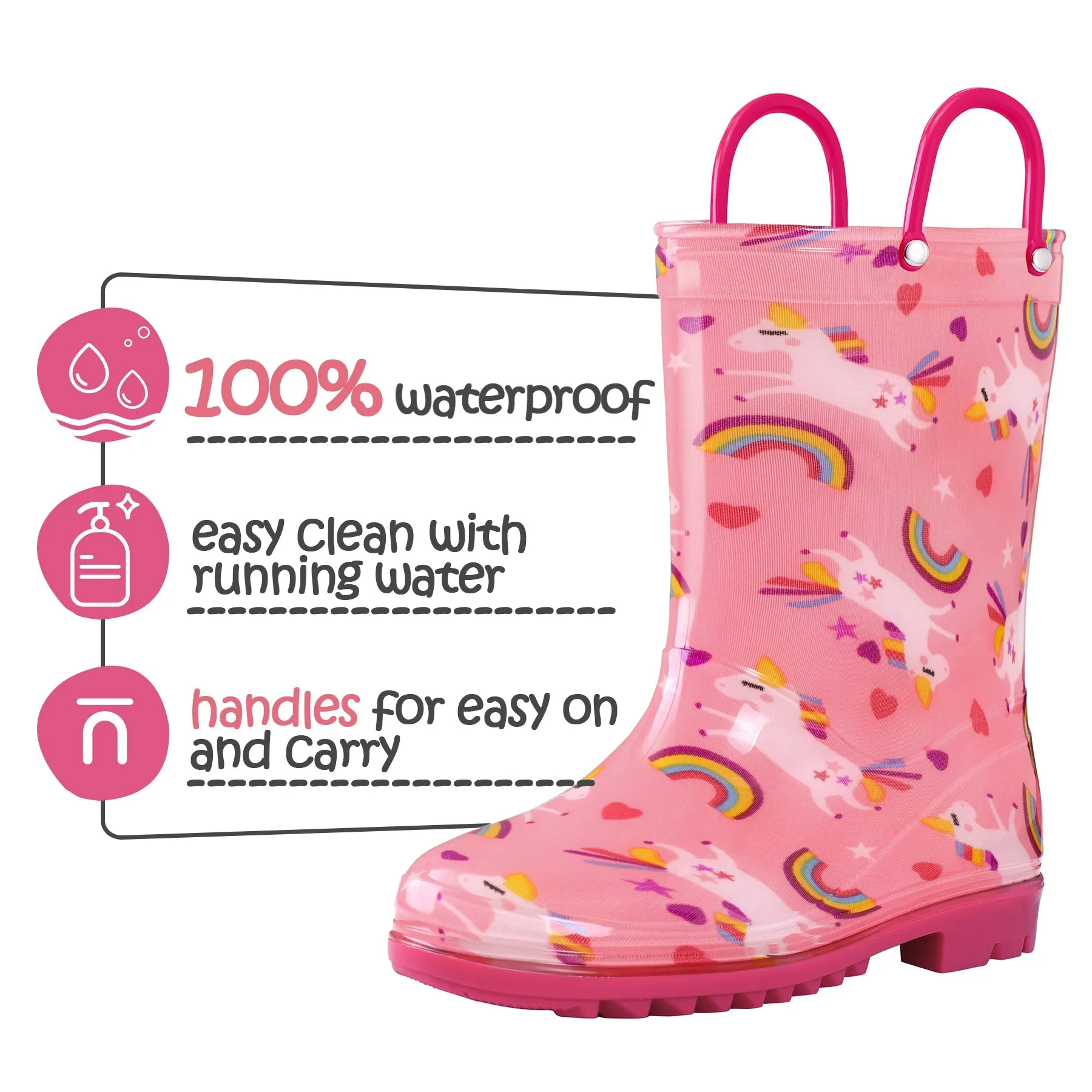 PVC Rainbow Unicorn Print Rubber Rain Boots