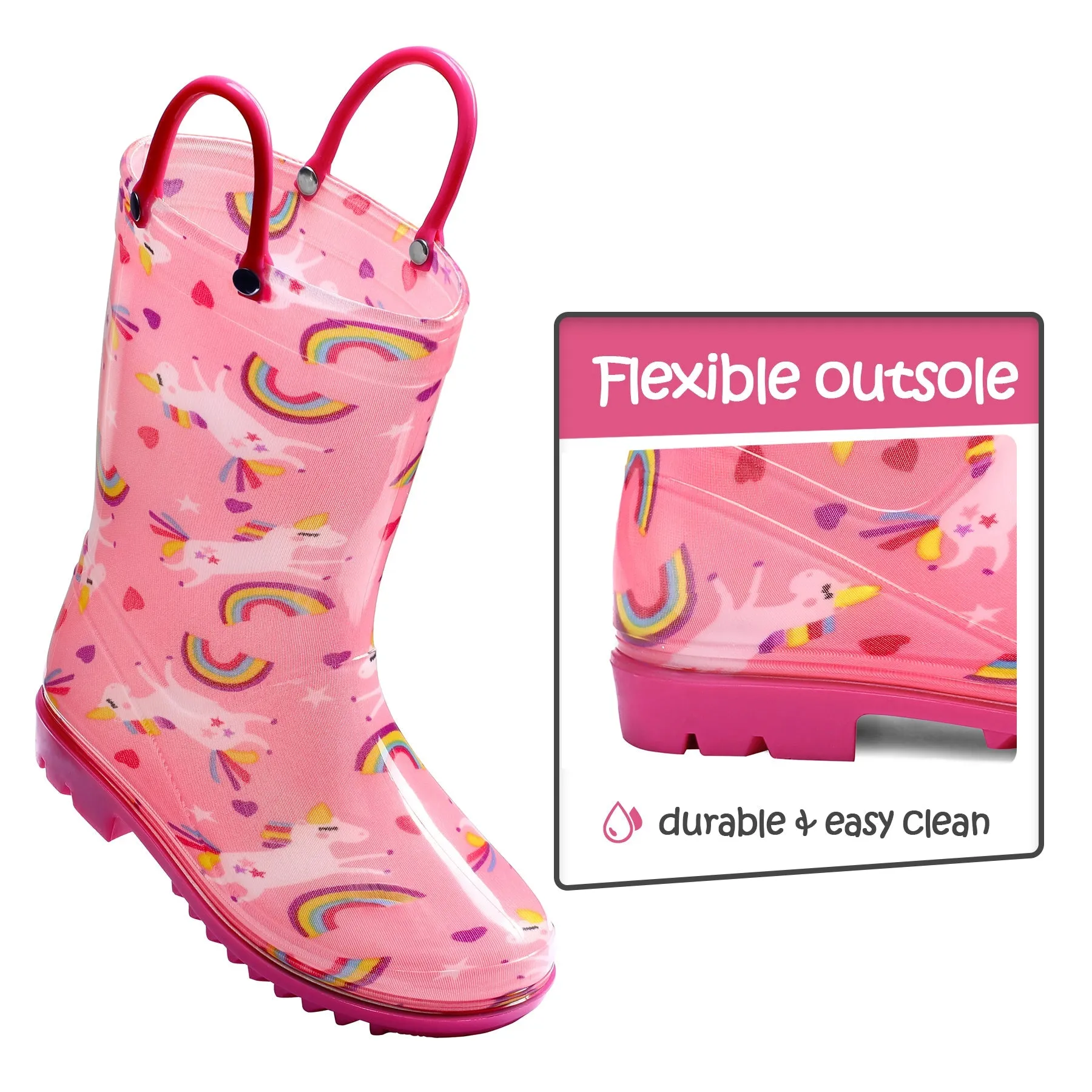 PVC Rainbow Unicorn Print Rubber Rain Boots