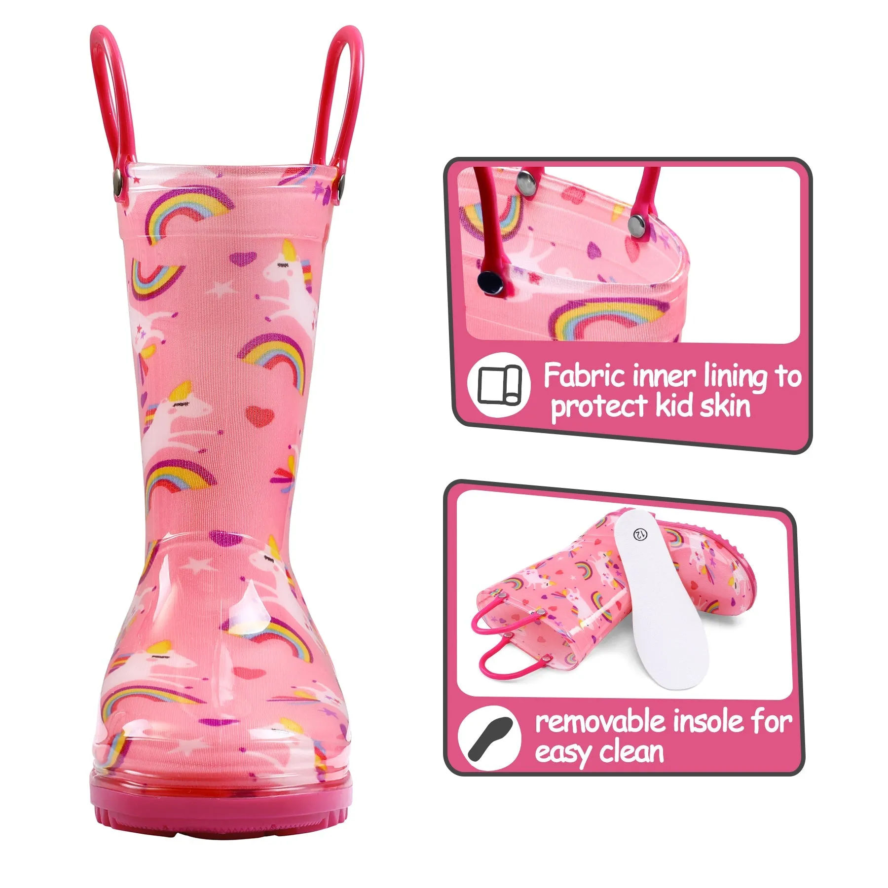 PVC Rainbow Unicorn Print Rubber Rain Boots