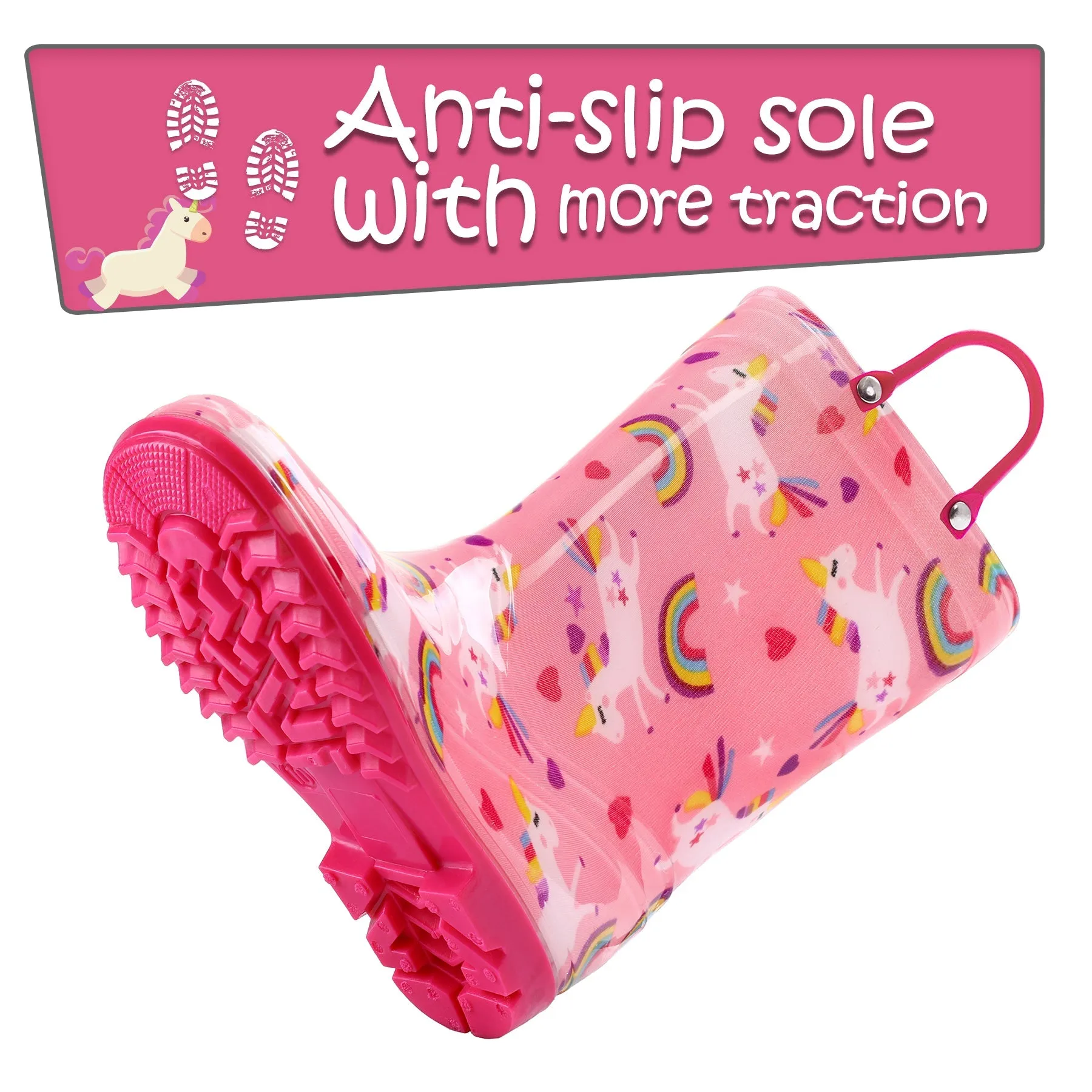 PVC Rainbow Unicorn Print Rubber Rain Boots