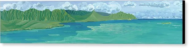 "Windward Passage 2" Beautiful Windward Oahu Panorama Diptych Painting, Kaneohe - Canvas Print