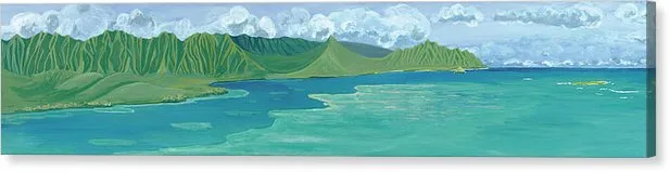 "Windward Passage 2" Beautiful Windward Oahu Panorama Diptych Painting, Kaneohe - Canvas Print