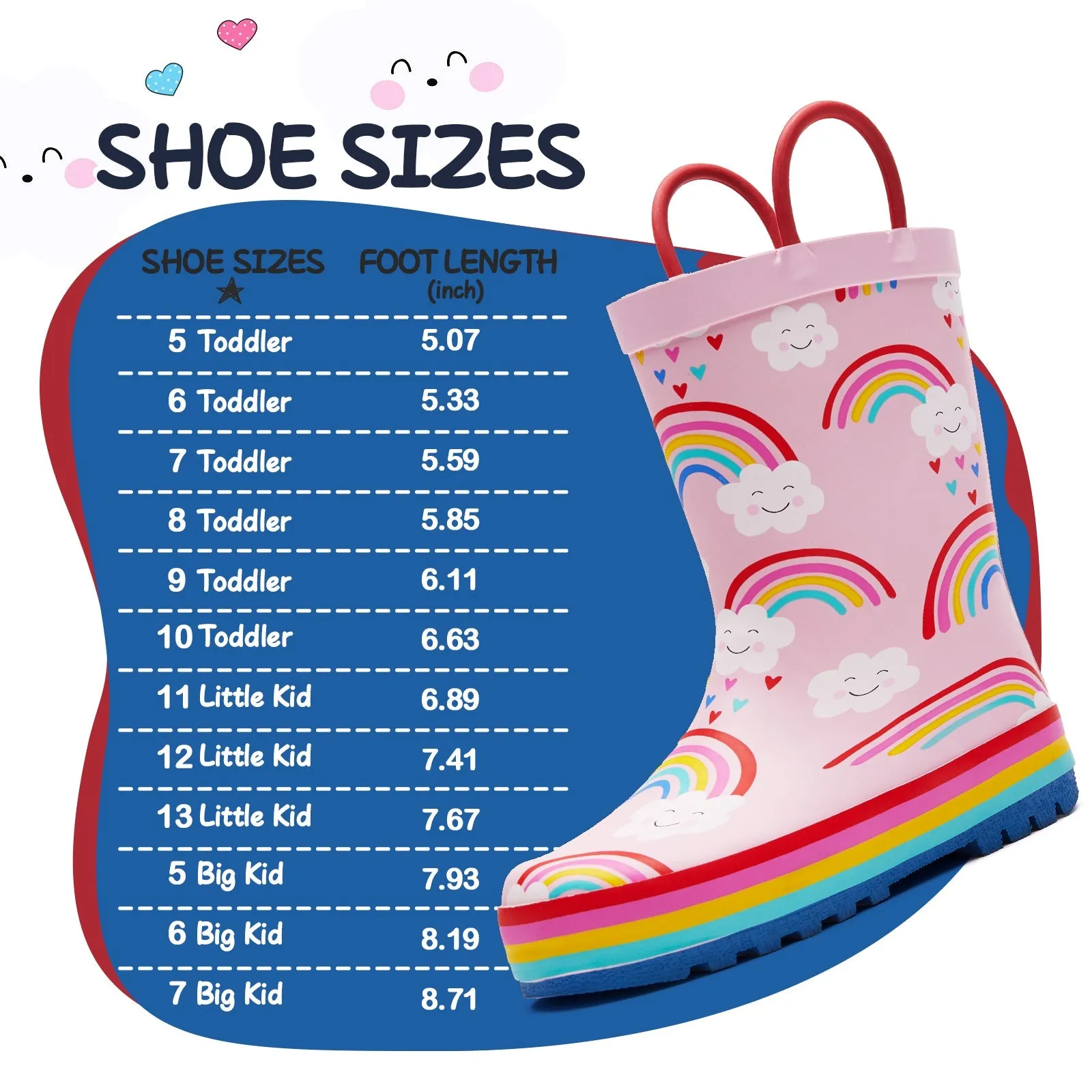 Rainbow Cloud Waterproof Pink Rubber Rain Boots