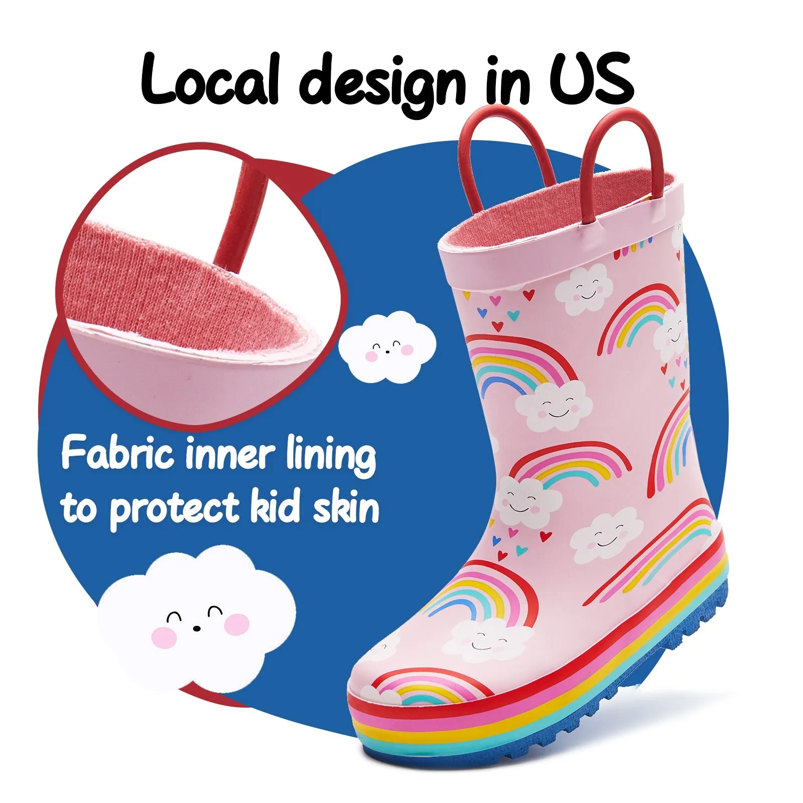 Rainbow Cloud Waterproof Pink Rubber Rain Boots