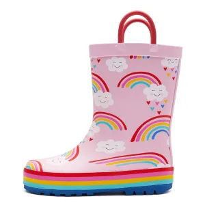 Rainbow Cloud Waterproof Pink Rubber Rain Boots