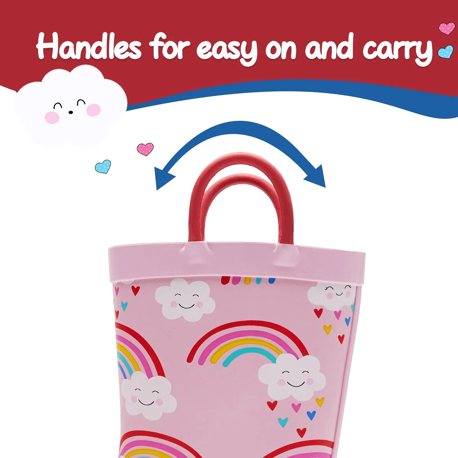 Rainbow Cloud Waterproof Pink Rubber Rain Boots